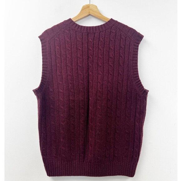 L.L. Bean Mens Sweater Vest Burgundy Red Cable Knit Wool Blend Classic L - Picture 2 of 7